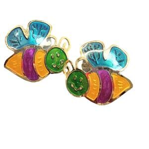 Save the Bees Earrings Painted Metal Naive Art to Wear Posts Wearable Art